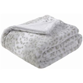 Printed Faux Rabbit Fur Throw; Lightweight Plush Cozy Soft Blanket; 50&quot; x 60&quot;; Grey Leopard (2 Pack Set of 2)